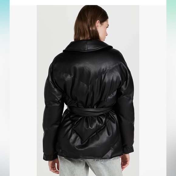 NWT Blank NYC Black Vegan Leather Puffer Belted Jacket Fall Winter Warm - Picture 3 of 12